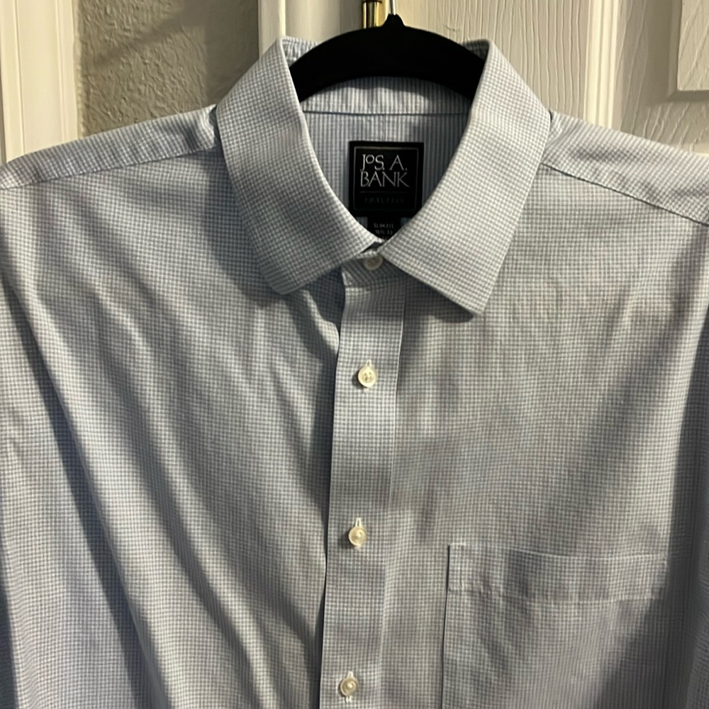 Jos A Bank Traveler Slim Fit Dress Shirt Blue 15 1/2 x 33 👔